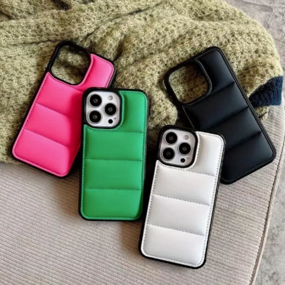 CASELY iPhone 14 PRO MAX Hard Shell Case Puffer Solid PINK WHITE BLACK GREEN NEW